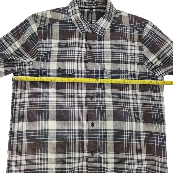 TOAD & CO Hookline Short Sleeve Shirt Plaid Shirt brown beige navy size m - Picture 9 of 10